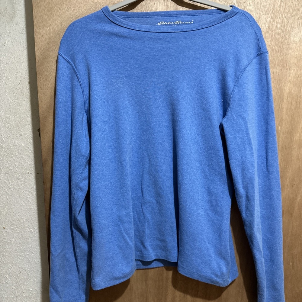 Eddie Bauer Pull Over Long Sleeve Blue Shirt Large